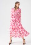 Zartes, gerafftes Maxikleid mit Blumenmuster in Hot Pink