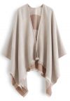 Einseitiger Wendeponcho mit Karodruck in Taupe