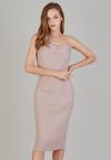 One-Shoulder-geknotetes, figurbetontes Strickkleid in Pink