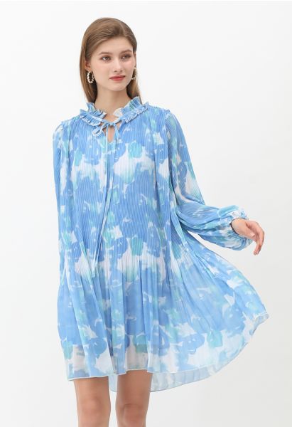 Plissiertes Rüschen-Puffärmel-Tie-Dye-Dolly-Kleid