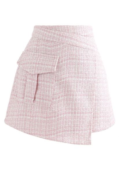 Asymmetrischer Minirock aus Tweed in Rosa