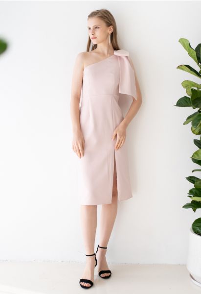 Bogen Riemen Schrägstrich Schlitz Schicht Kleid in Rosa