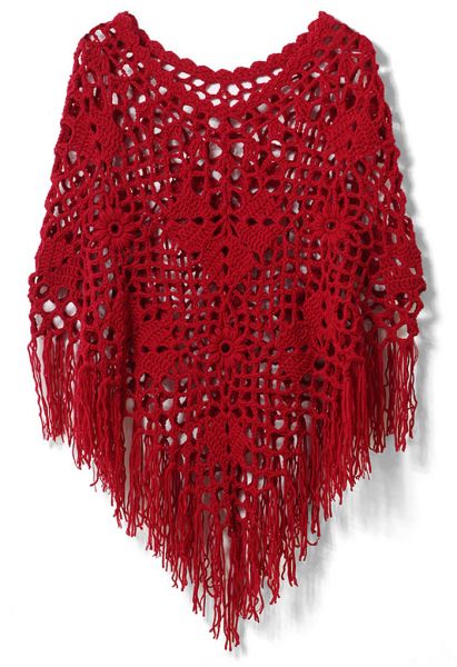 Feiner handgestrickter Poncho in Rot