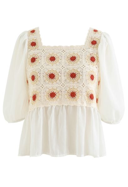 Gespleißtes Top in Boho-Creme mit Blumenmuster