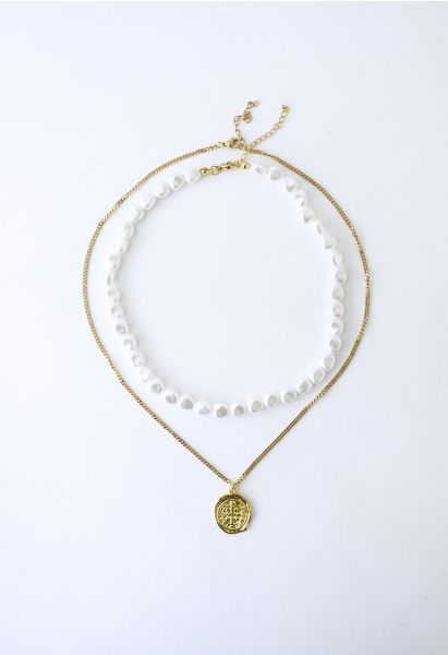 Trendy Golden Chain Mashup Pearly Halskette