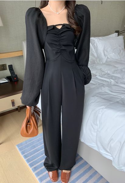 Trägerloser Jumpsuit und Bolero Shrug Top Set in Schwarz