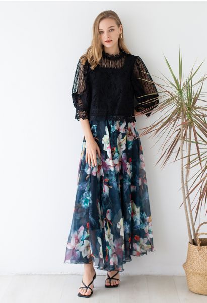 Flowy Blumen Chiffon Maxirock