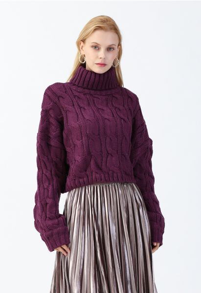 Rollkragen-Strickpullover mit Rollkragenpullover in Berry