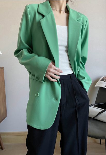 Zweireihiger Blazer mit Pattentaschen in Grün