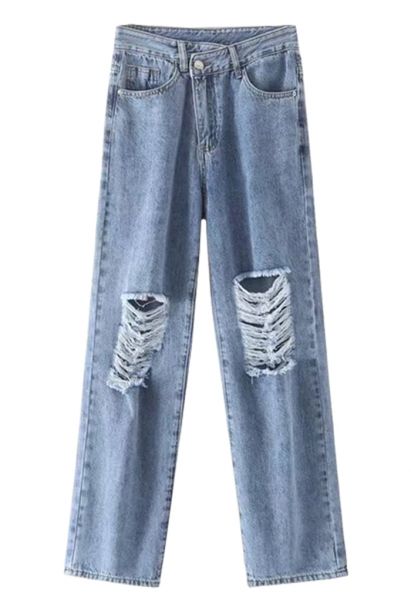 Zerrissene Jeans mit geradem Bein und hoher Taille