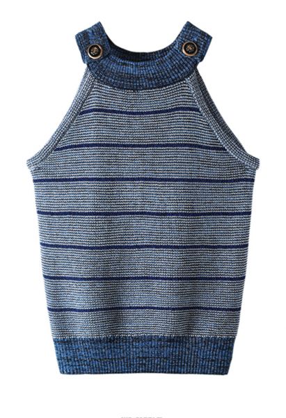 Geknöpftes Tanktop aus gestreiftem Strick mit Neckholder