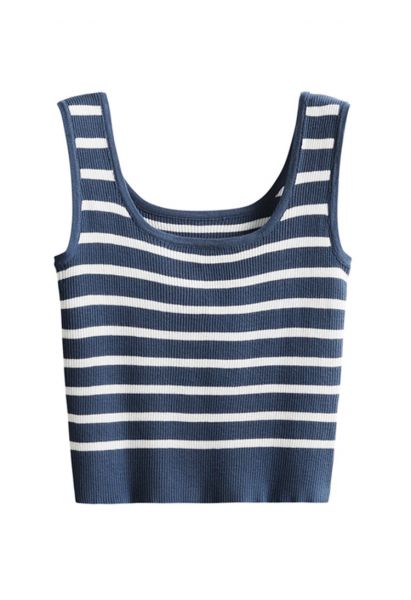 Gestreiftes Crop-Tanktop aus Strick in Marineblau