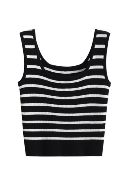 Gestreiftes Crop-Tanktop aus Strick in Schwarz