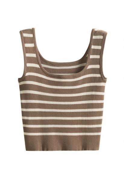 Gestreiftes Crop-Tanktop aus Strick in Braun