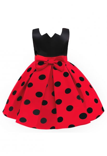 Polka Dot Bowknot Plissiertes Prinzessinnenkleid in Rot