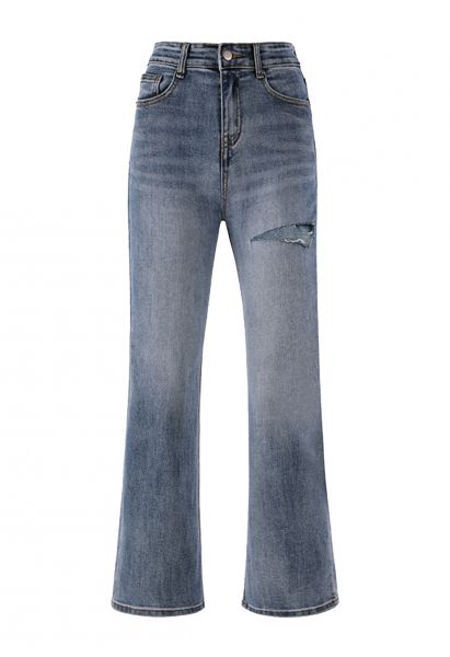 Vintage blau zerrissene Flare-Jeans