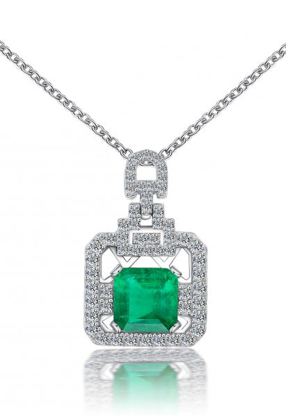 Smaragd-Edelstein-Halskette im Asscher-Schliff