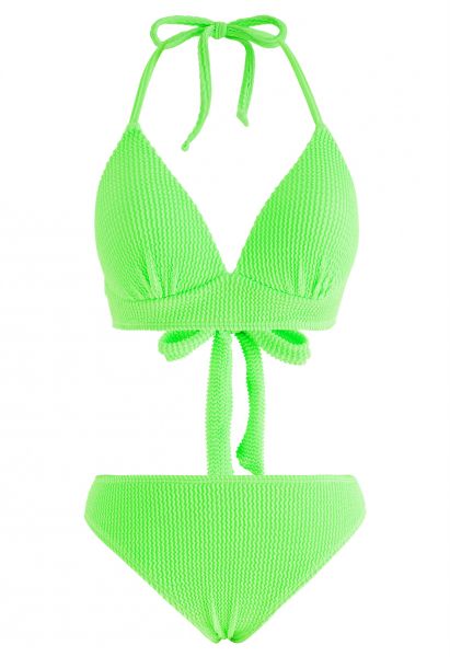 Neongrünes, gewelltes Bikini-Set
