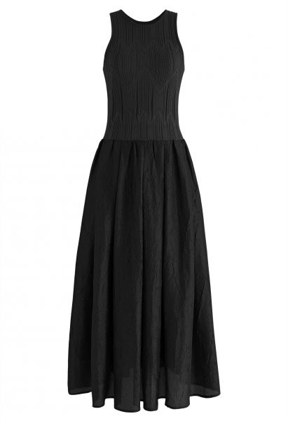 Ärmelloses Kleid mit gespleißter Struktur in Schwarz