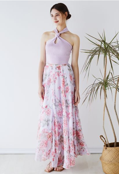 Serene Balmy Bloom Chiffon-Maxirock