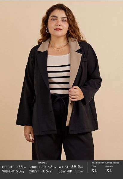 Kontrastierender Revers-Blazer in Schwarz