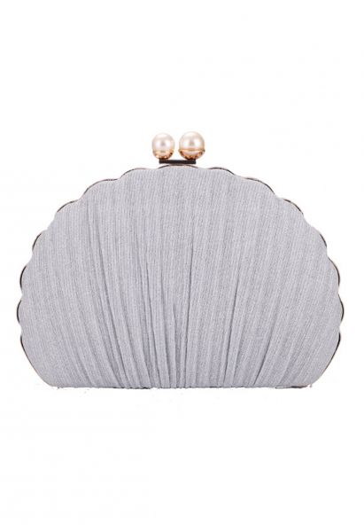 Luxuriöse Seashell Pearl Clutch in Silber