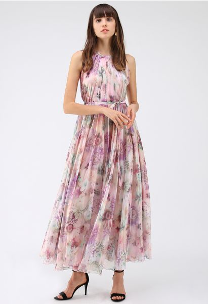 Sonnenblumenblüte - Maxikleid aus Chiffon mit Wasserfarben