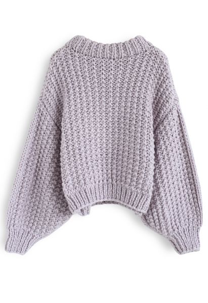 Chunky Chunky - Lila Pullover mit geschwollenen Ärmeln