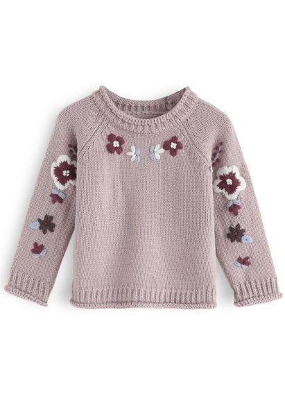 Fügen Sie weitere Dusty Pink Flower Stickerei Pullover für Kinder