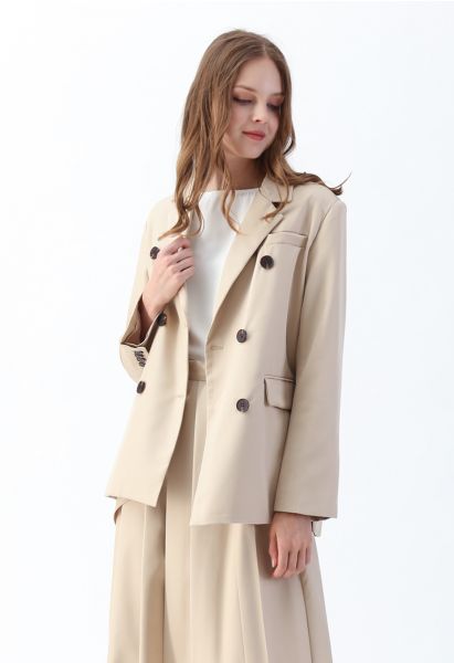 Zweireihiger Split Blazer im Sand