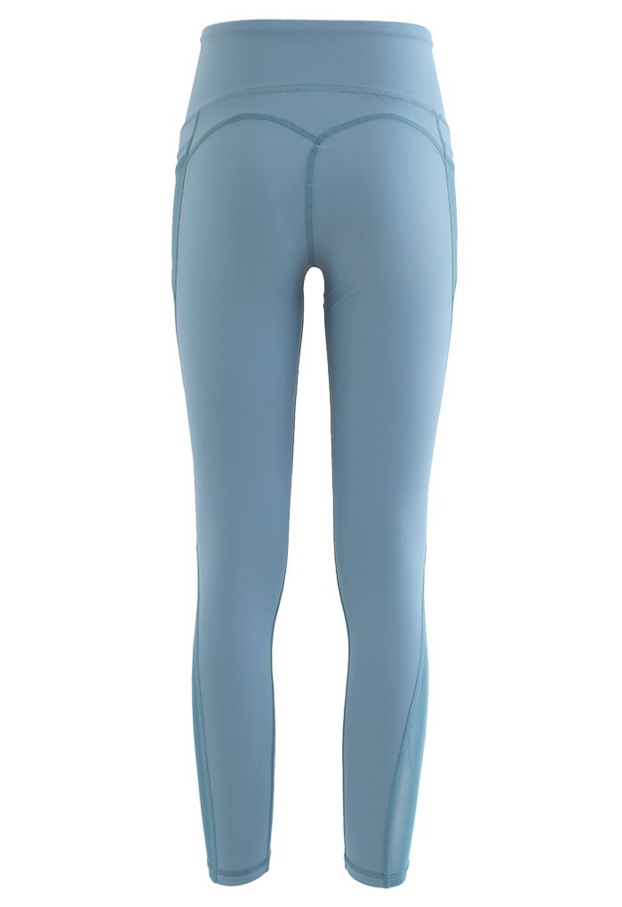 Mesh-Taschen High Rise Nahtdetail knöchellange Leggings in Blau