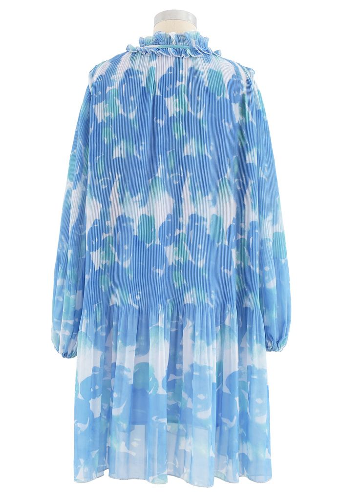 Plissiertes Rüschen-Puffärmel-Tie-Dye-Dolly-Kleid