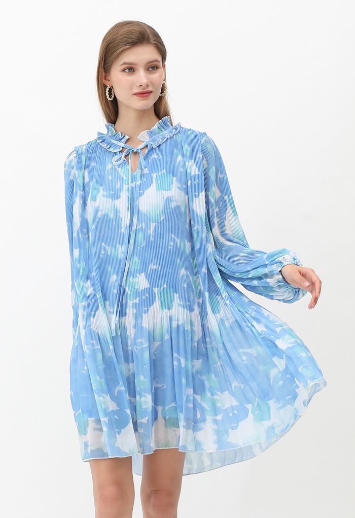 Plissiertes Rüschen-Puffärmel-Tie-Dye-Dolly-Kleid