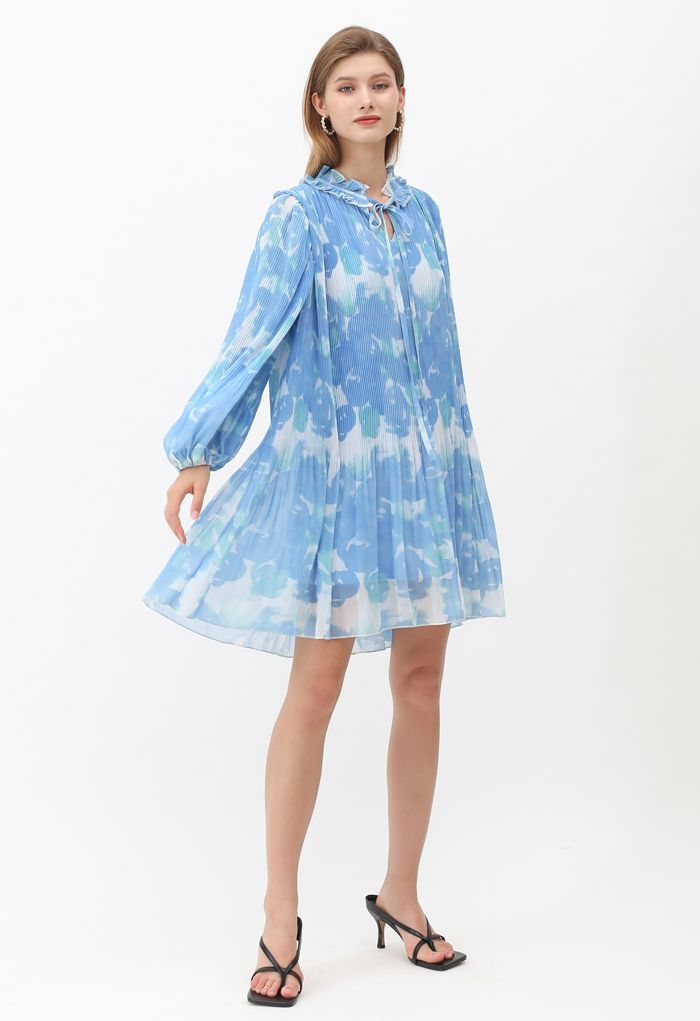 Plissiertes Rüschen-Puffärmel-Tie-Dye-Dolly-Kleid