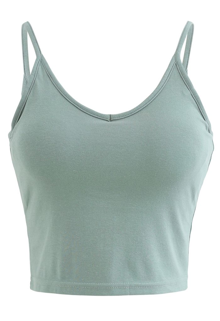 Cropped Rib Cami Tank Top in Green