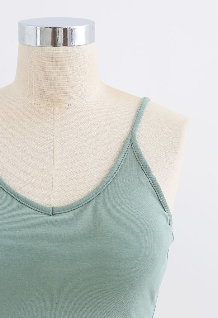 Cropped Rib Cami Tank Top in Green