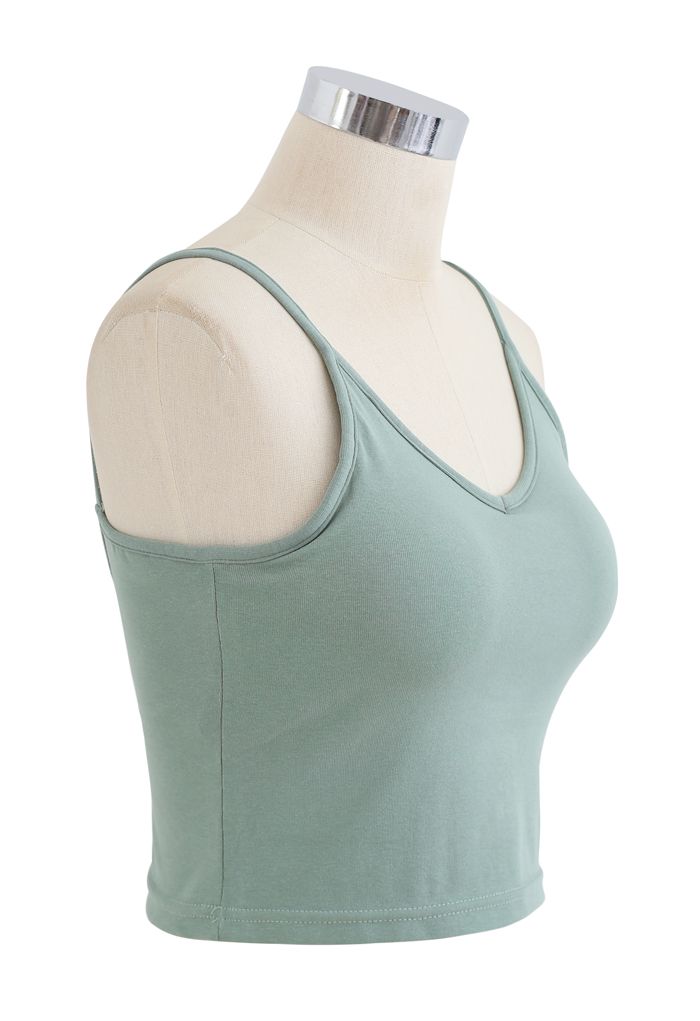 Cropped Rib Cami Tank Top in Green