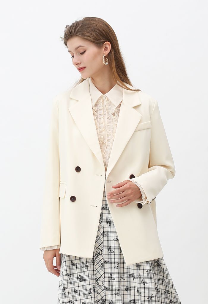 Gefälschte Tasche Zweireiher Blazer in Creme