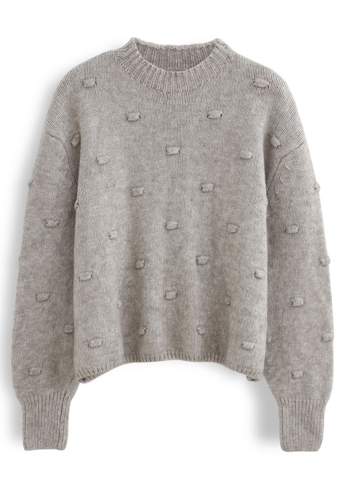 3D Dot High Neck Strickpullover in Taupe