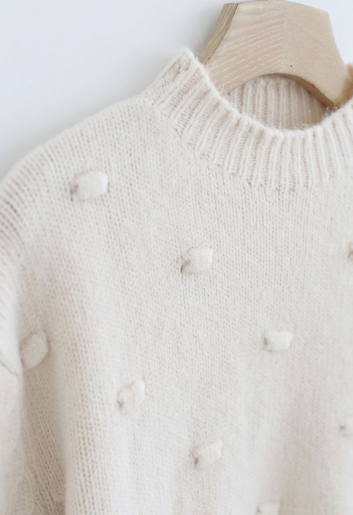 3D Dot High Neck Strickpullover in Creme