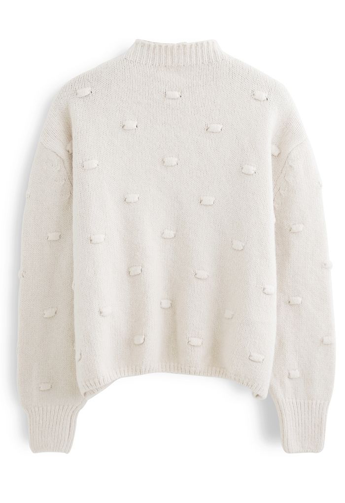 3D Dot High Neck Strickpullover in Creme