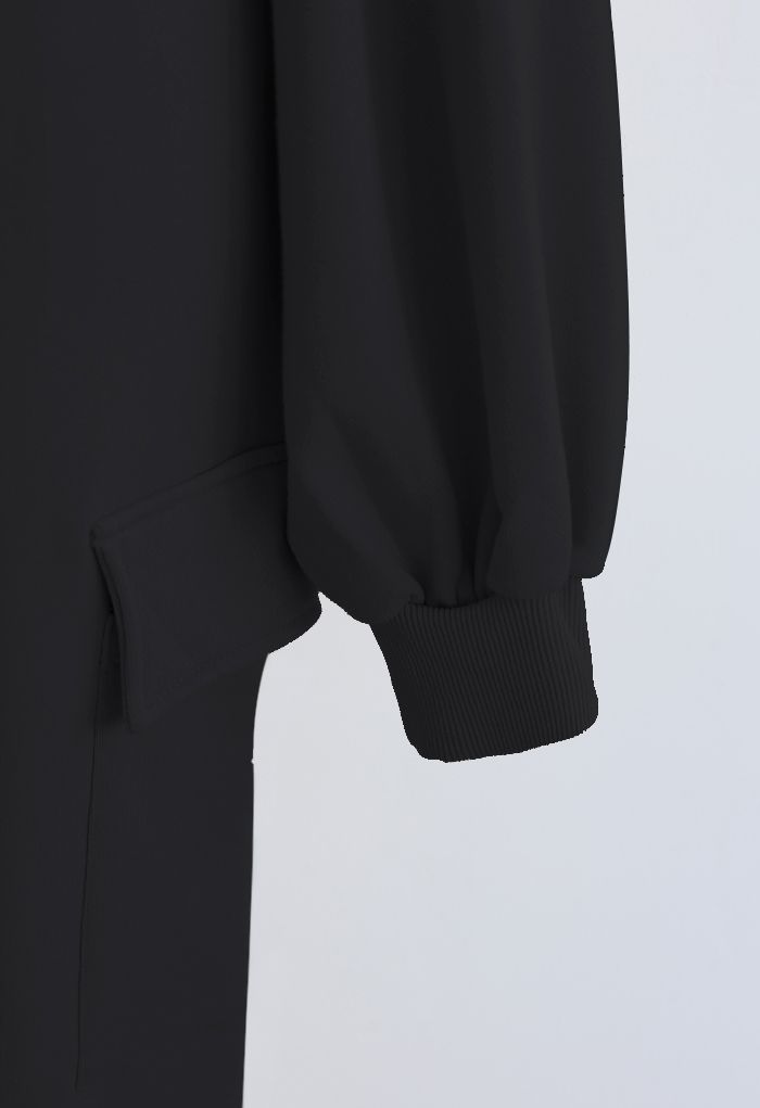 Kurz geschnittene Sweatshirt- und Kordelzugtaschen Jogger Set in Schwarz