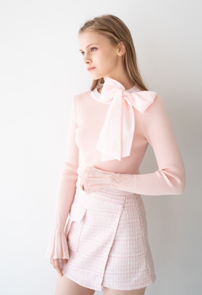 Asymmetrischer Minirock aus Tweed in Rosa