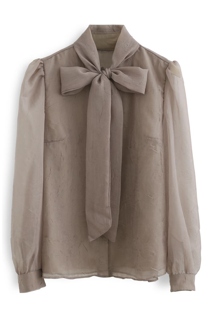 Schiere Bowknot Button-Down-Hemd in Taupe