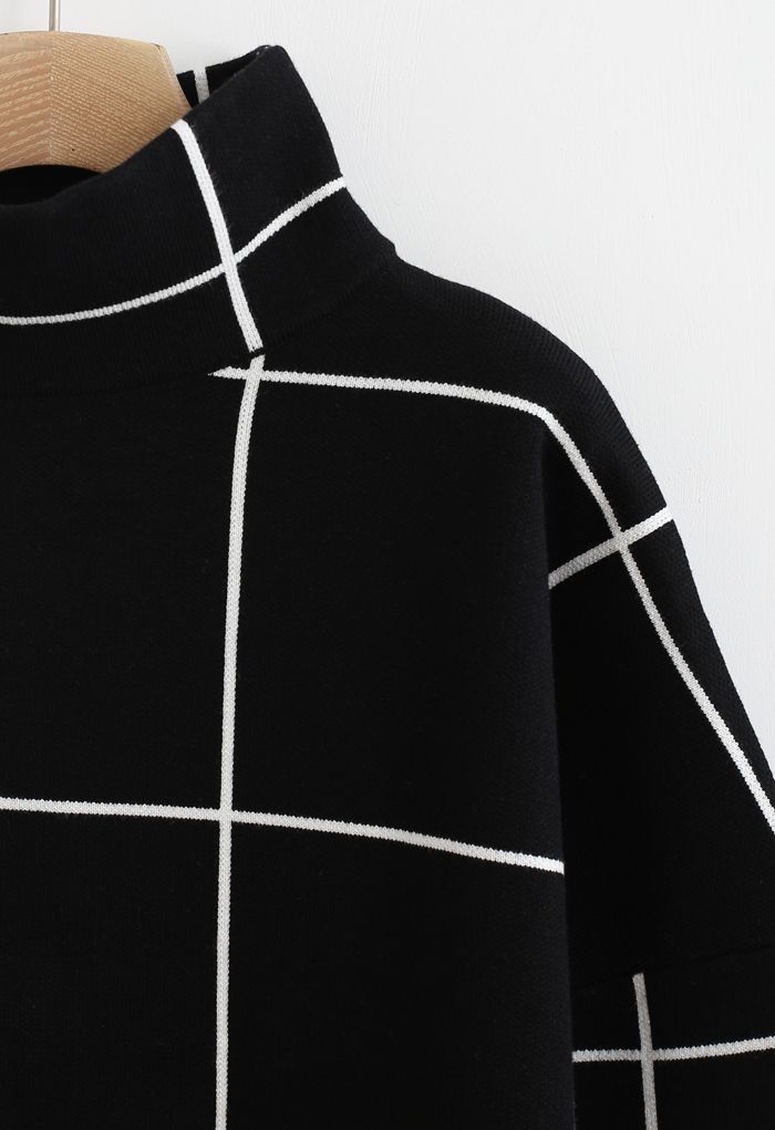 Grid-Rollkragenpullover in Schwarz