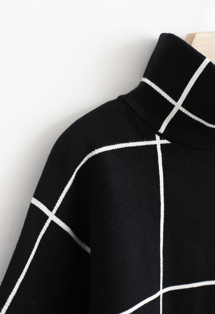 Grid-Rollkragenpullover in Schwarz