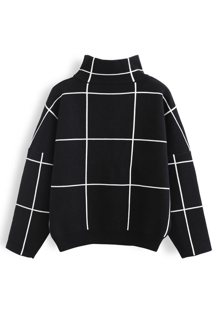 Grid-Rollkragenpullover in Schwarz