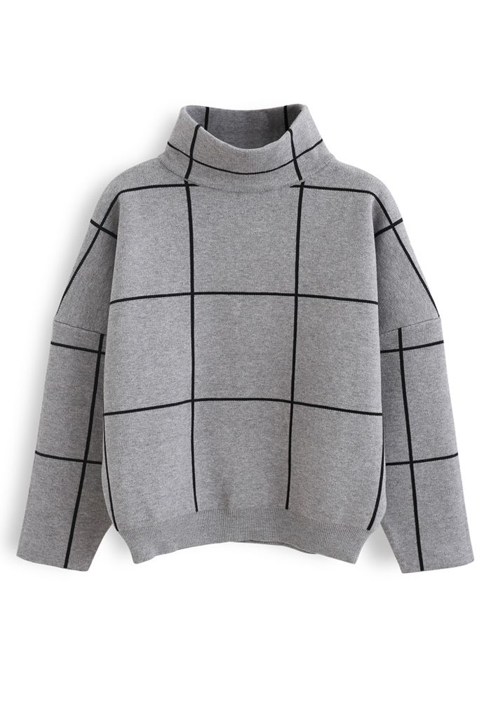 Grid-Rollkragenpullover in Grau