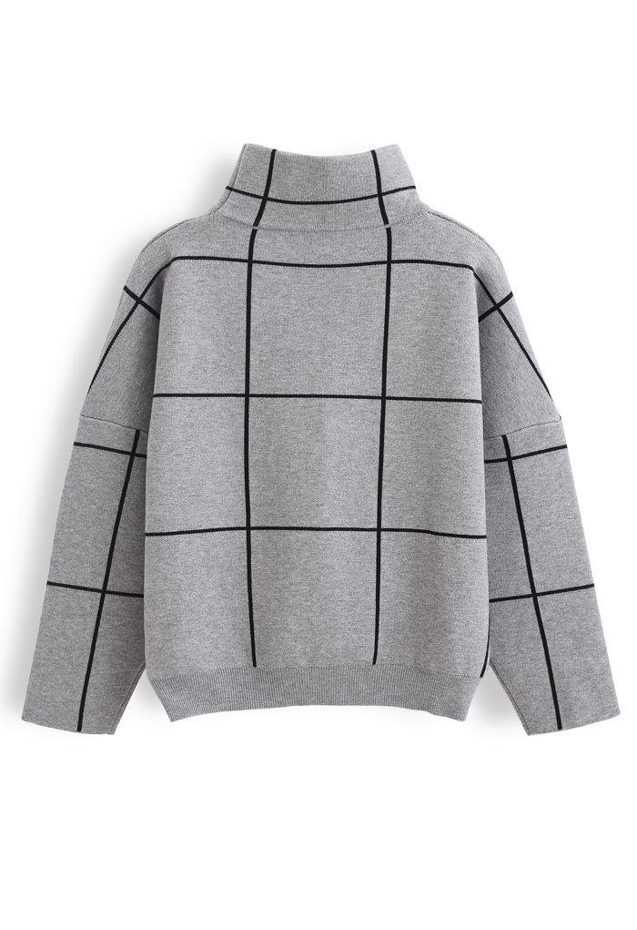 Grid-Rollkragenpullover in Grau