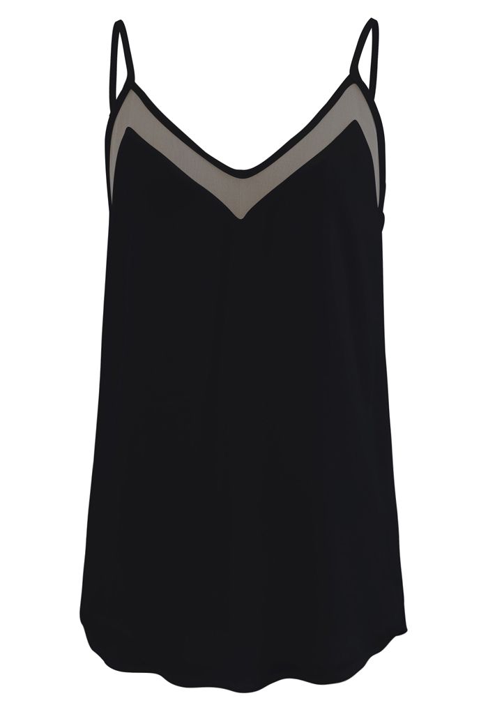 Mesh gespleißtes Tanktop in Schwarz